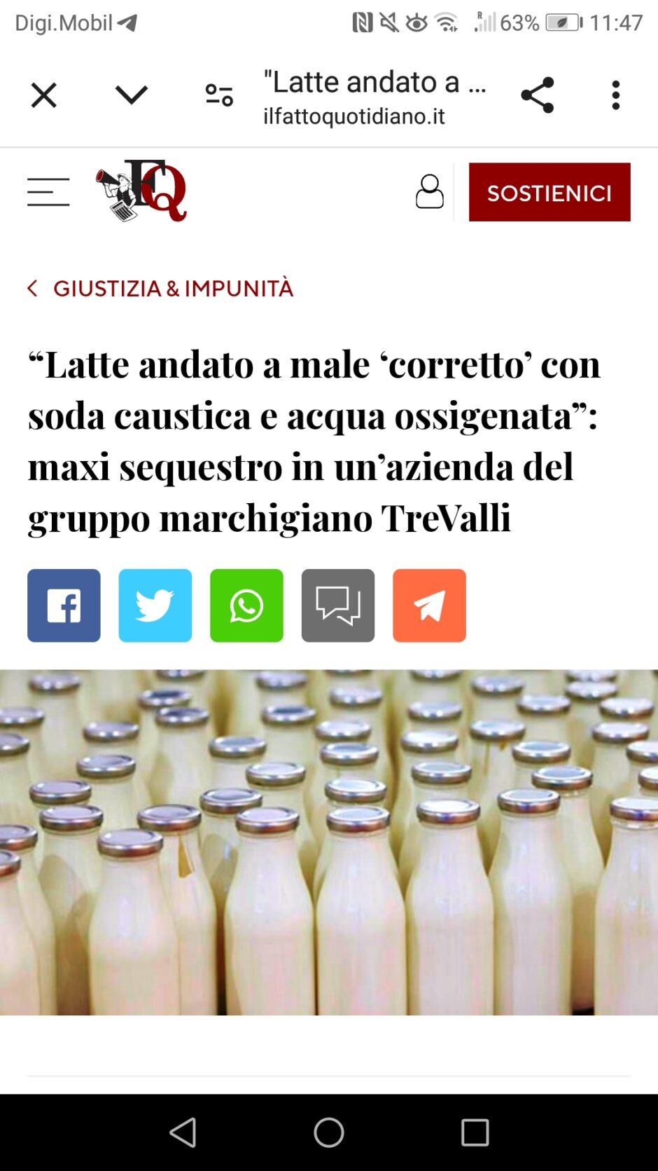 Effetti collaterali del latte parzialmente corretto