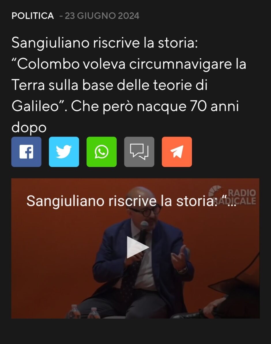 Sangiuliano, Colombo l'Americano e Galilei. La diciamo la verità?