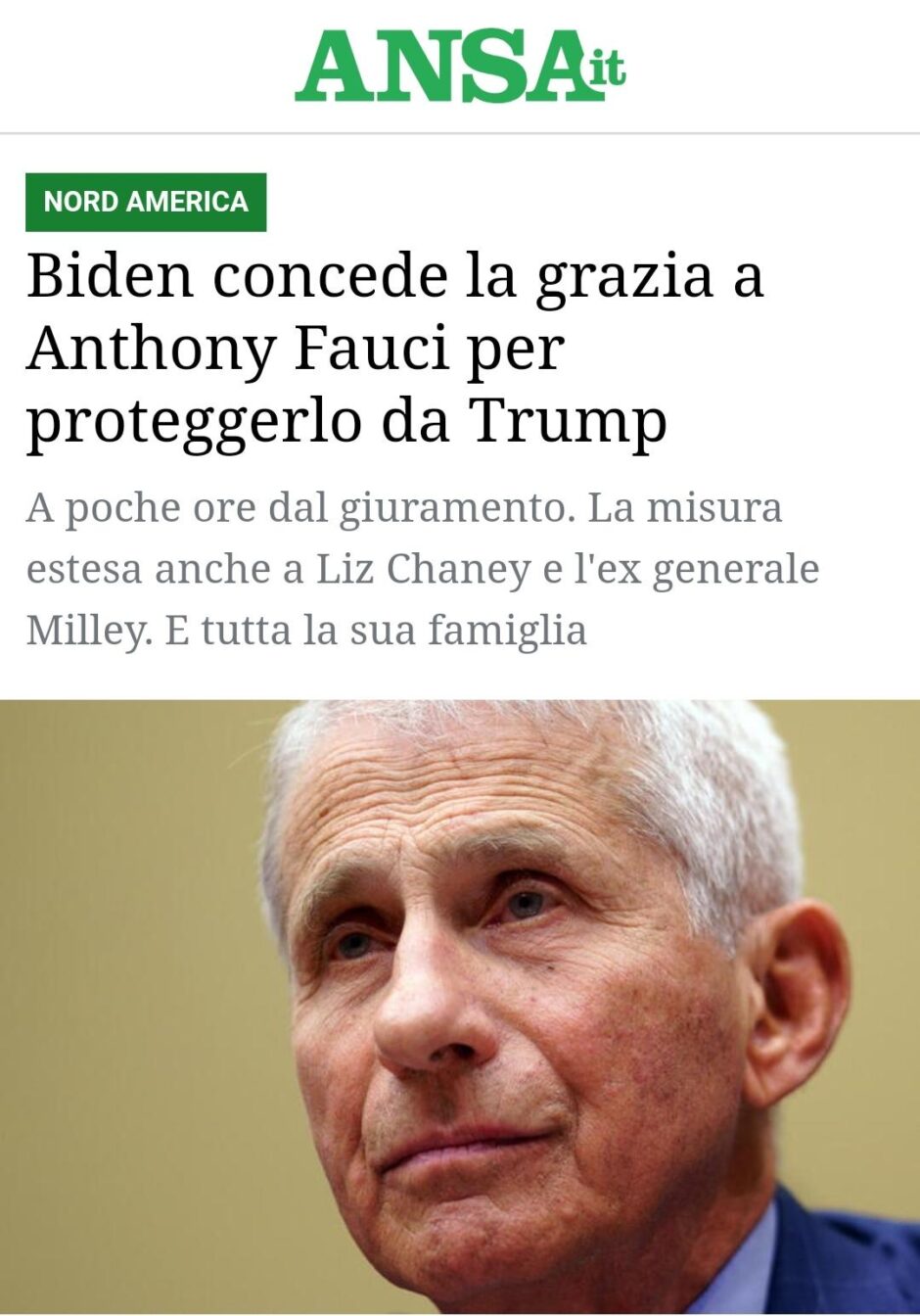 Joe Biden grazia Anthony Fauci